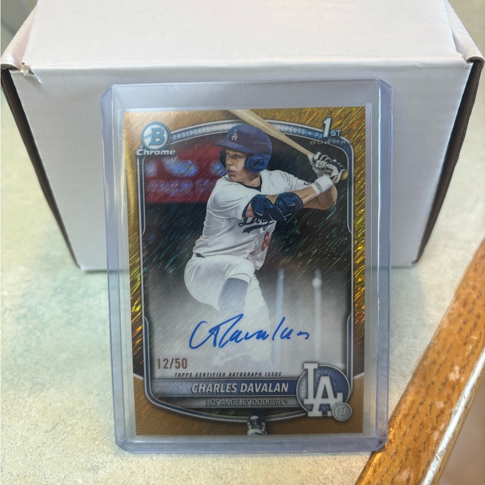 Charles Davalan 2025 Bowman Draft 1st Chrome Gold Auto /50 Dodgers 12/50